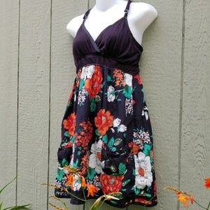 Navy Floral Derek Heart Summer Dress Size Medium